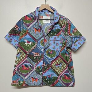 PRINTFRESH High Horse Pajama Top Med Organic Cotton *Top Only* Blush Denim Blue